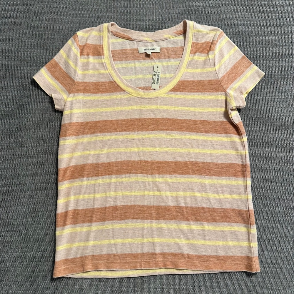 Madewell T-Shirt Women XXS Pink Orange Yellow NEW Striped Scoop Neck